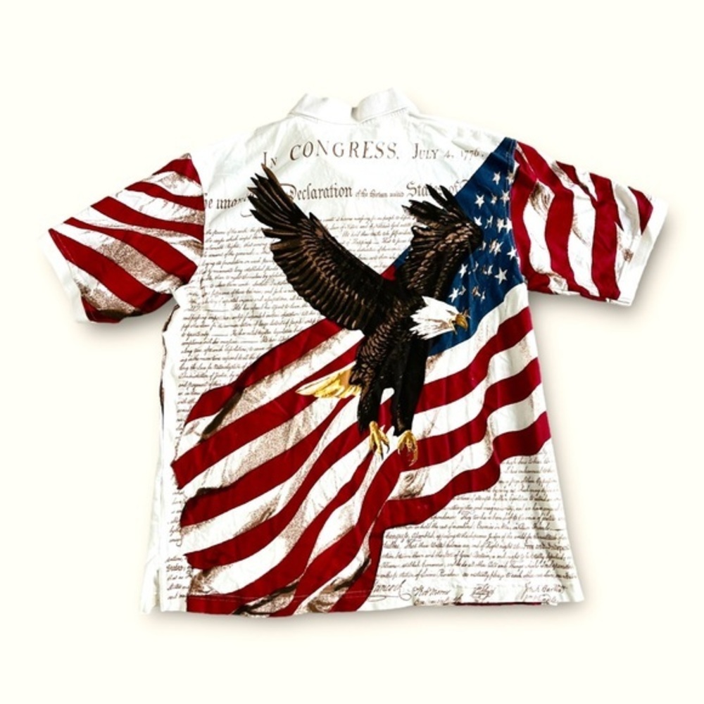 American Summer Polo Mens XL White Blue Flag Declaration of Independence‎ USA ✅ - Picture 2 of 3